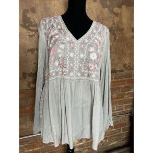 SAVANNA JANE Womens Embroidered Floral V Neck Long Sleeve Blouse 89